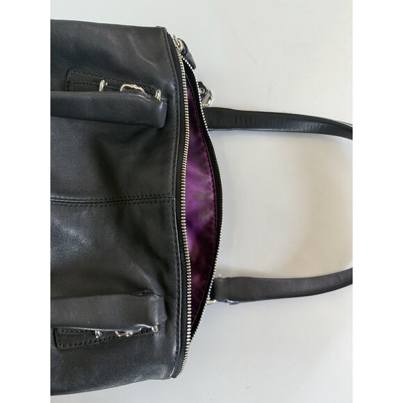 Coach Black Leather Handbag Zipper Purple Interior 10.5”x5”x6” - Picture 11 of 13